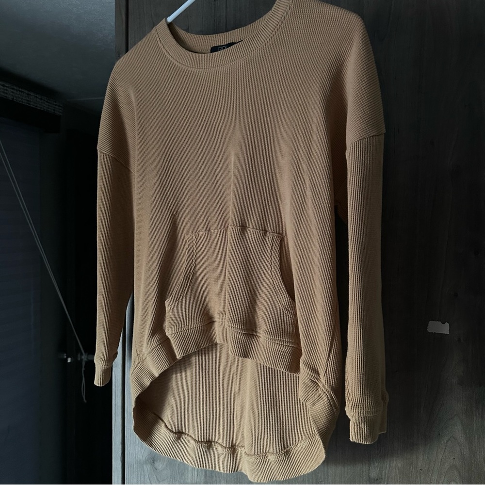 Waffle Knit Sweatshirt With Front Pocket